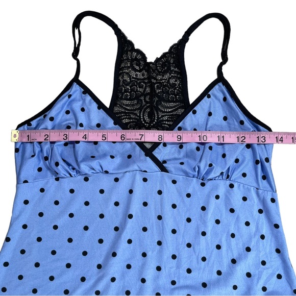Apt.9 size small blue mini slip dress black polka dots sleeveless lace on back - Picture 10 of 12
